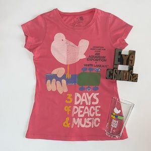 ☮️WOODSTOCK VENTURES “3 Days of Peace🕊️& Music🎸” Kid’s T-Shirt & Glass